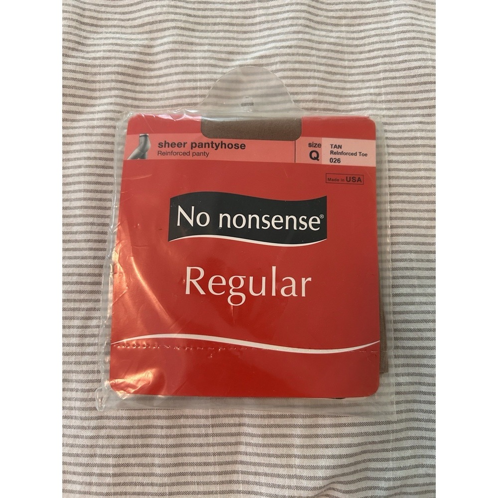 NEW No Nonsense Regular Sheer Pantyhose Size Q Tan Reinforced Toe 026 USA‎